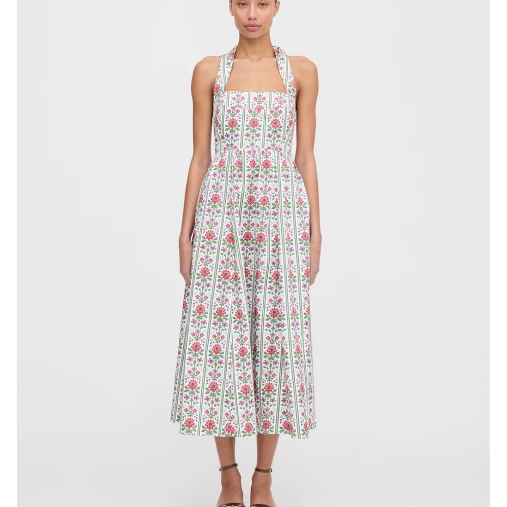 Hill House Pink and Green Floral Halter Midi Dress - XXL